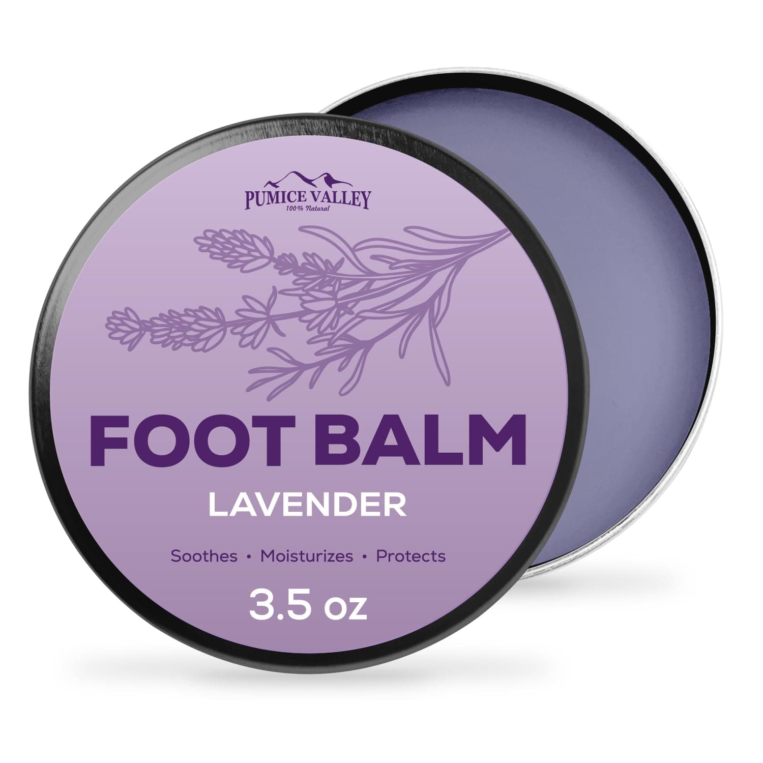 Lavender foot balm for dry cracked heels in a tin