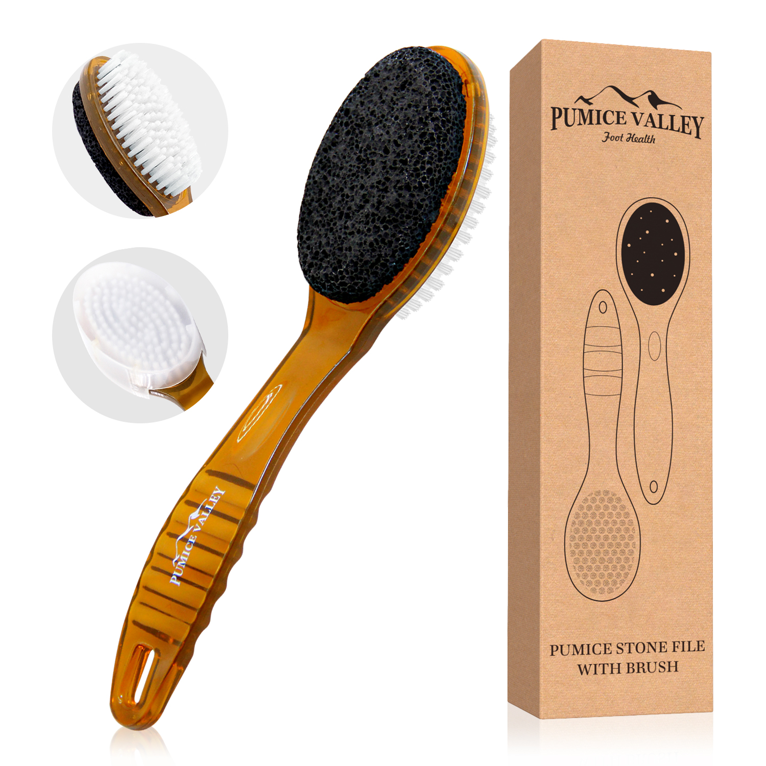 Pumice Stone Brush for Feet & Foot Brush with Handle 2-in-1