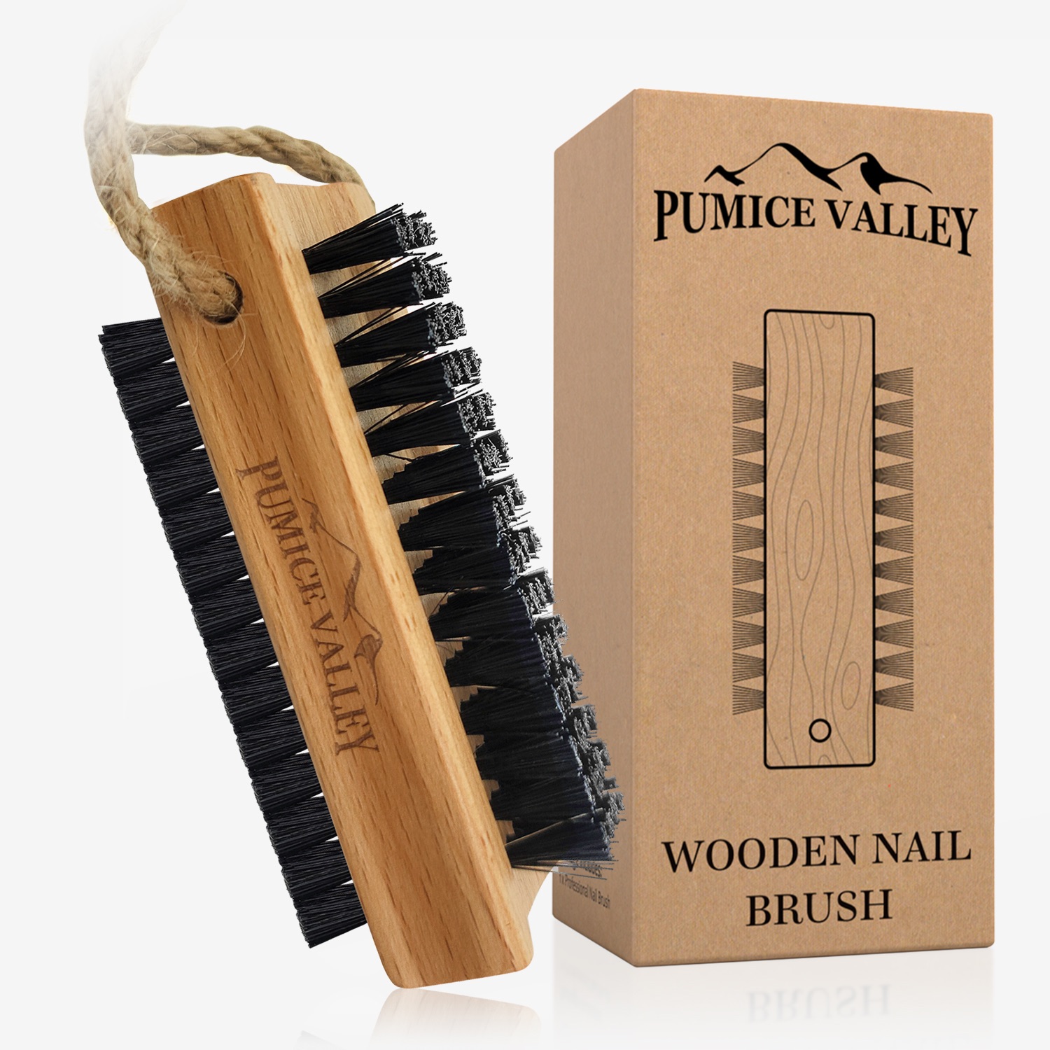 Double-Sided Wooden Nail Brush with Nylon Charcoal Bristles