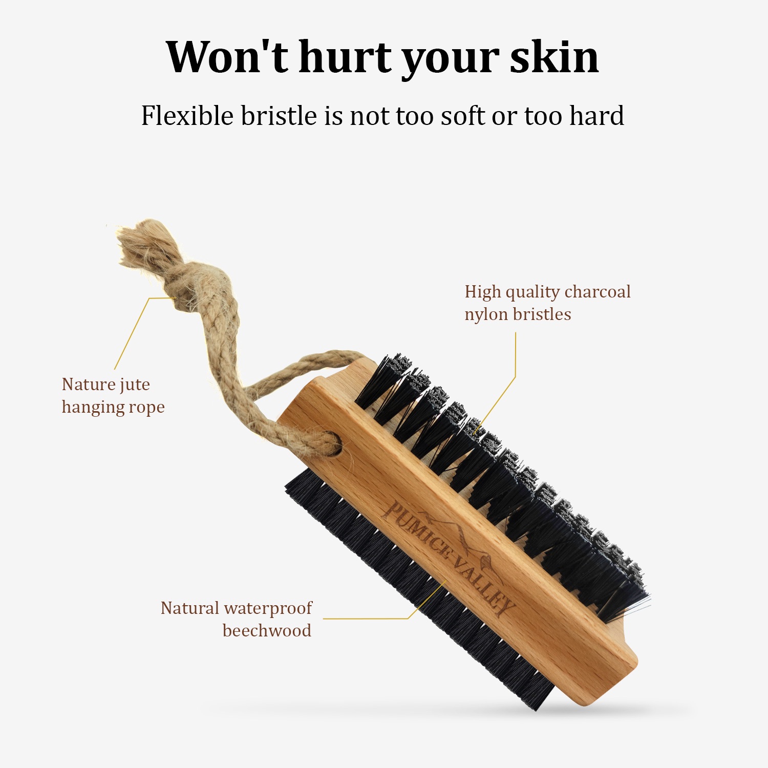 Wooden Nail Brush, Natural Bristle