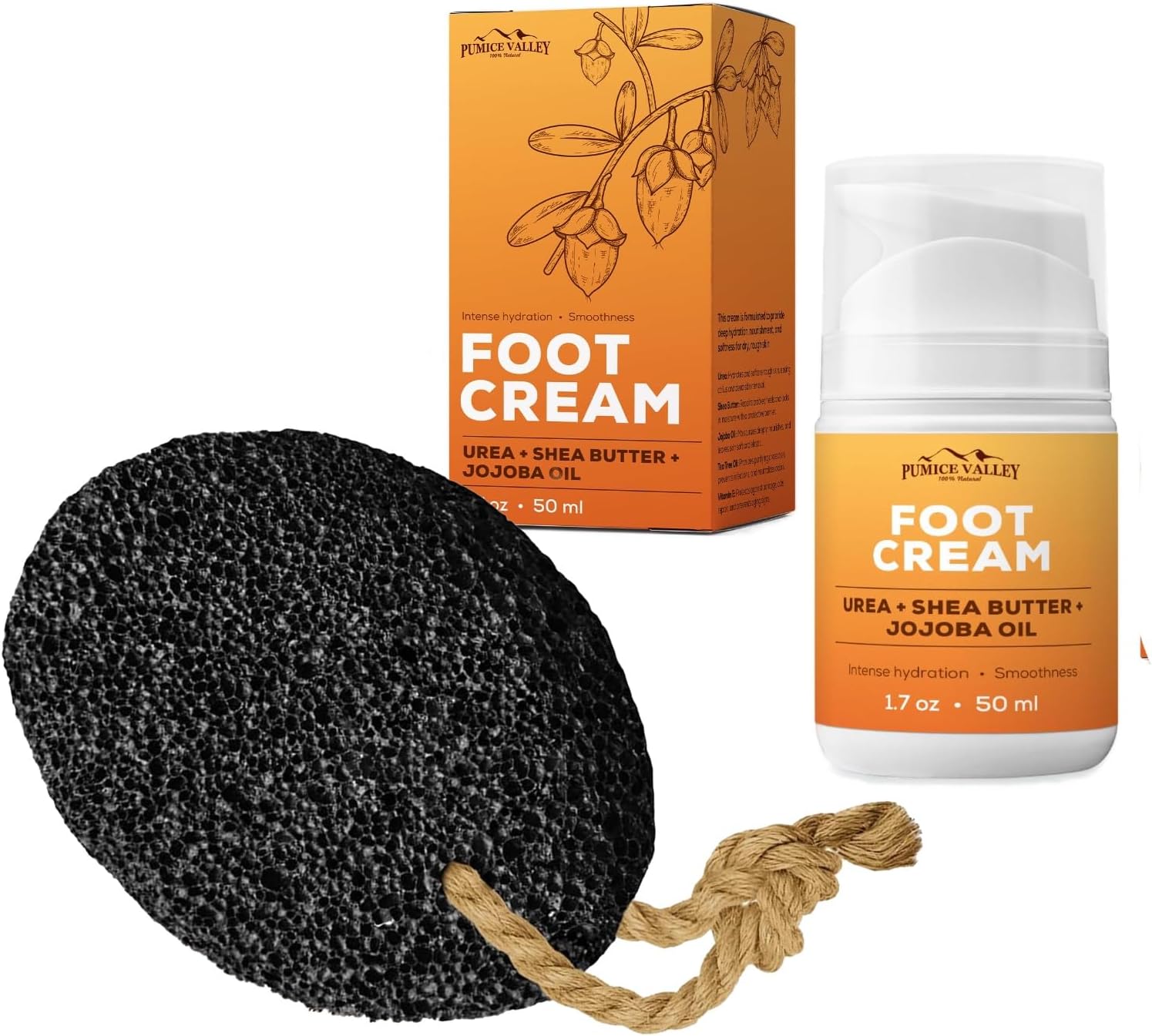 Pumice Valley Pumice Stone - Natural Earth Lava Black Foot Cream for Dry Cracked Feet and Heels - Urea
